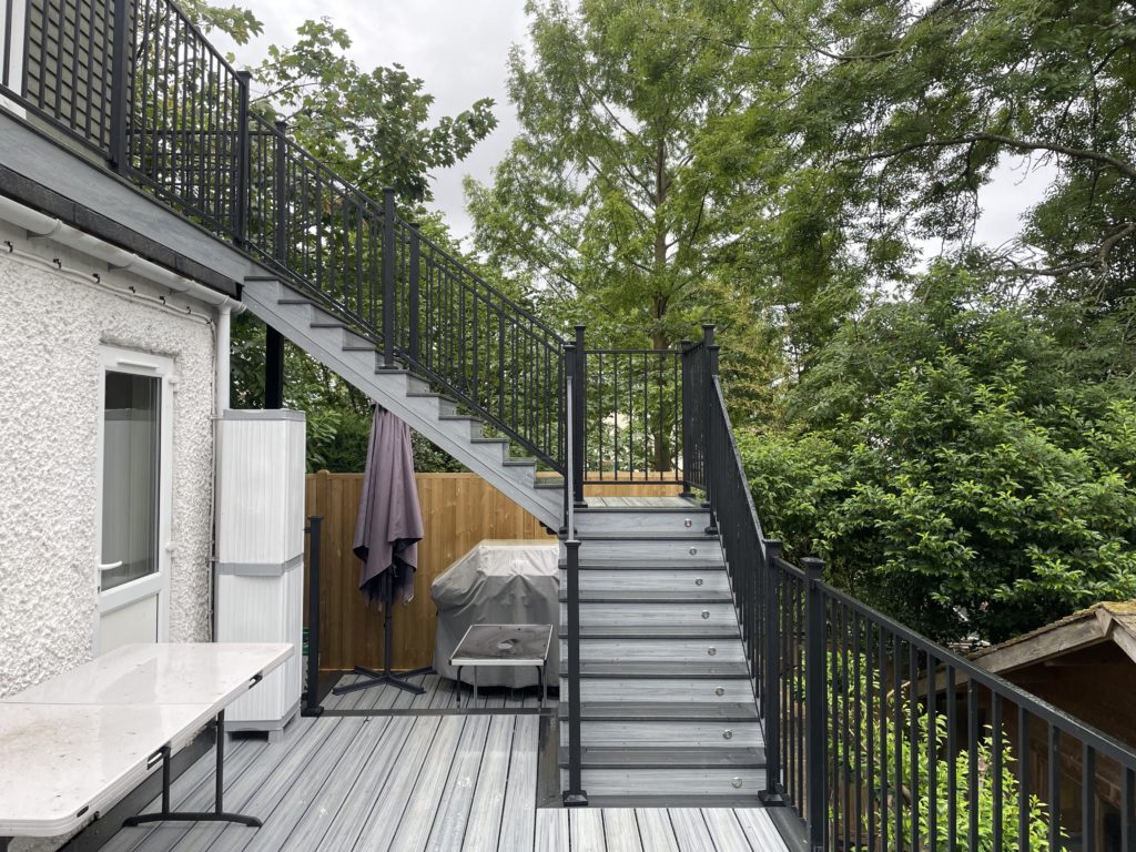 Trex grey decking with black balustrade